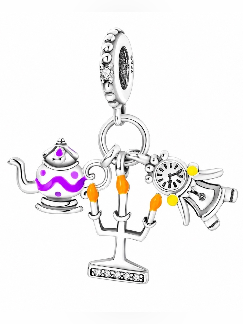 925 Mad Hatter Tea Party Alice Clock Teapot Charm
